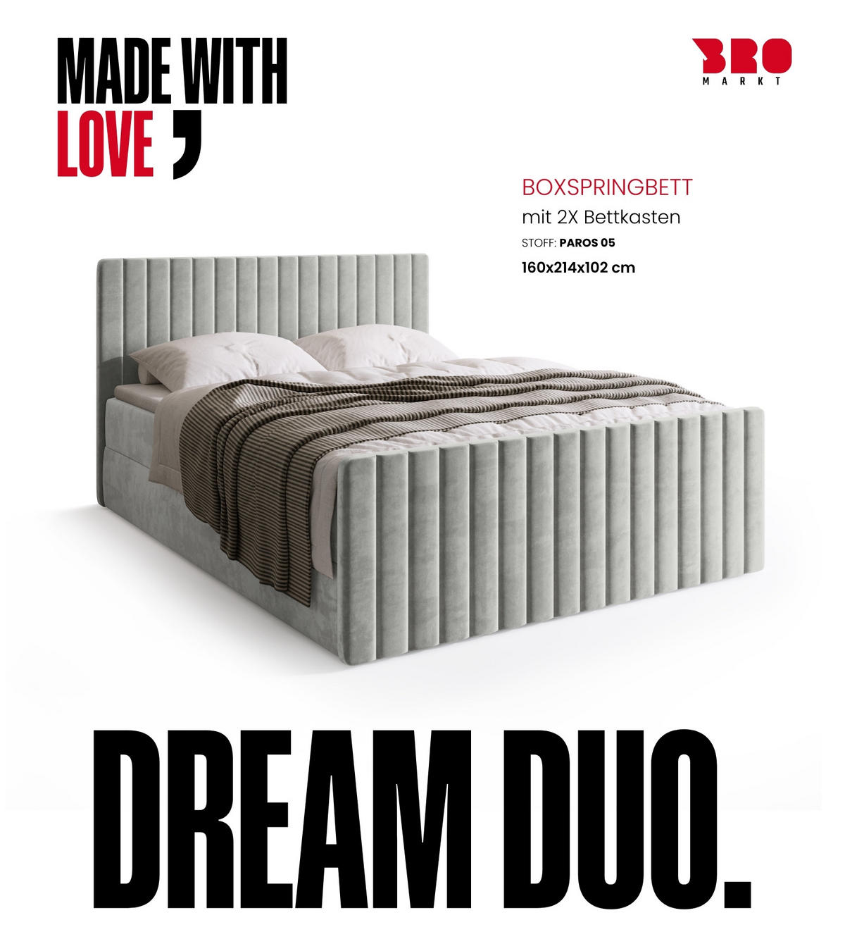 BOXSPRINGBETT Dream Duo mit Topper 160/200 Grau - Hellgrau, Kunststoff (160/200cm) - Bromarkt
