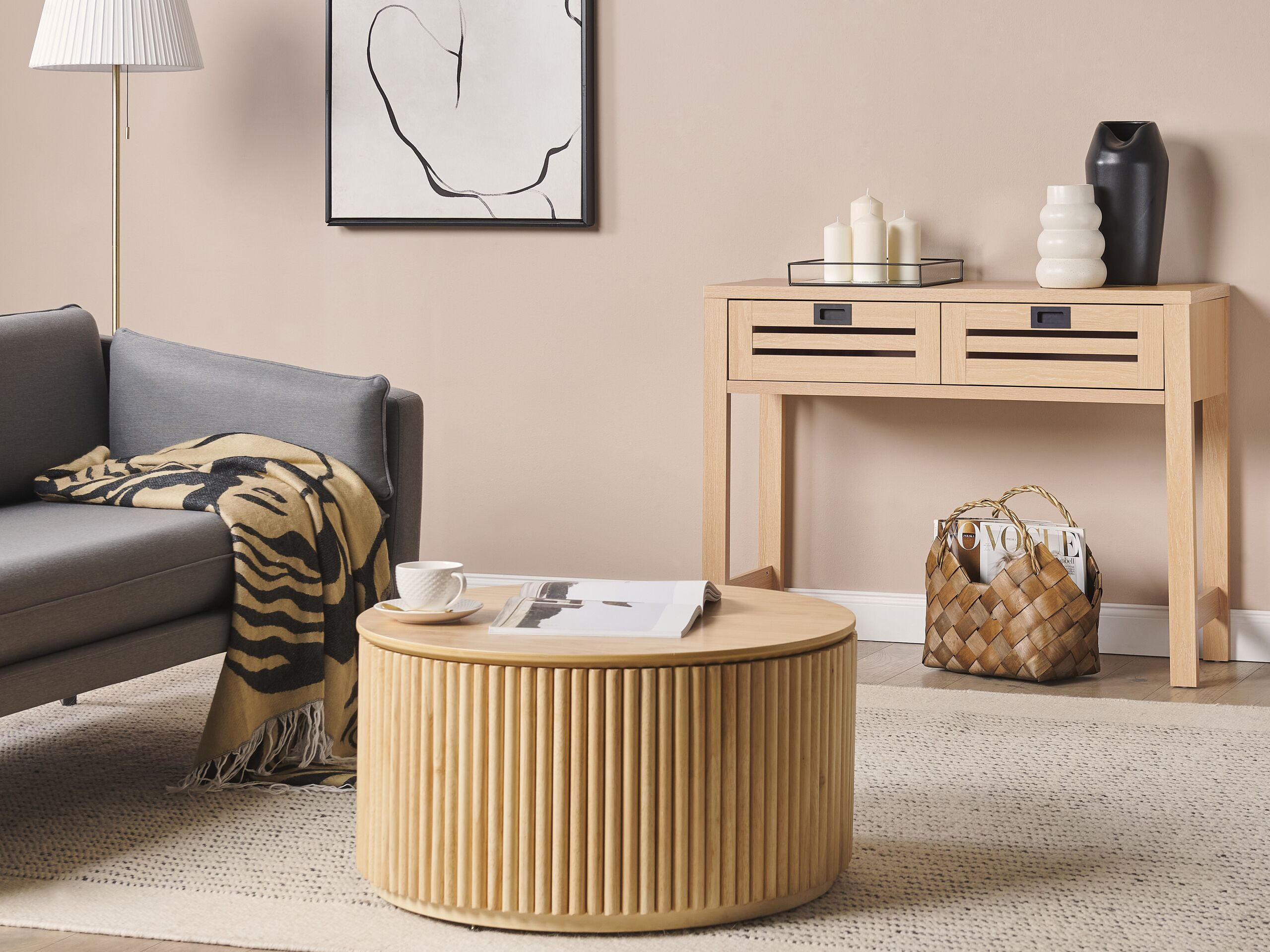 KONSOLENTISCH heller Holzfarbton 2 Schubladen Randa - Hellbraun, Holzwerkstoff (35/100/75cm) - Beliani