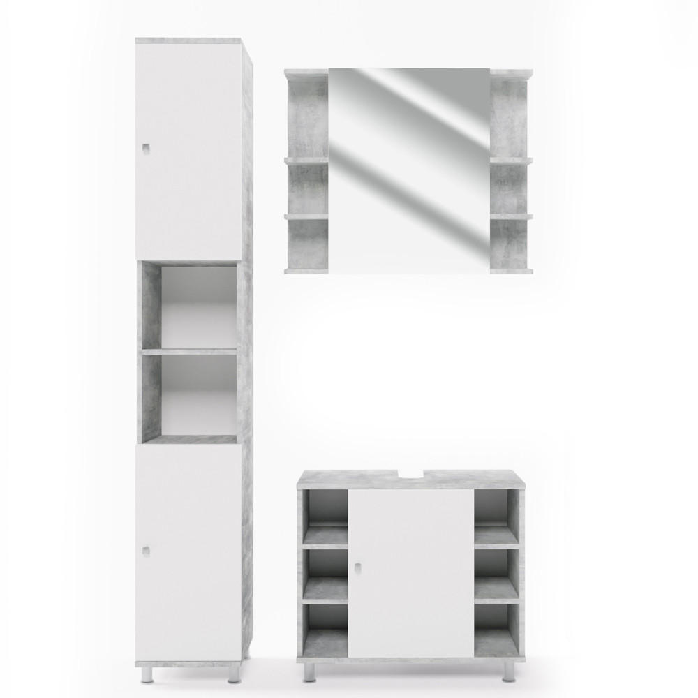 BADMÖBEL-SET Fynn Beton 3 Teile, mit Hochschrank - Weiß/Grau, Holzwerkstoff (60/54/32cm) - Vicco