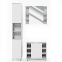 BADMÖBEL-SET Fynn Beton 3 Teile, mit Hochschrank - Weiß/Grau, Holzwerkstoff (60/54/32cm) - Vicco
