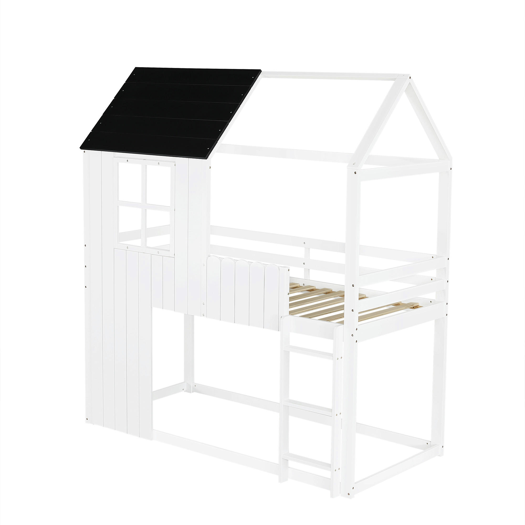 HOCHBETT Hausbett-Design 90x200 cm Holz Weiß/Schwarz - Weiß, Holz (90/200cm) - Meubliv