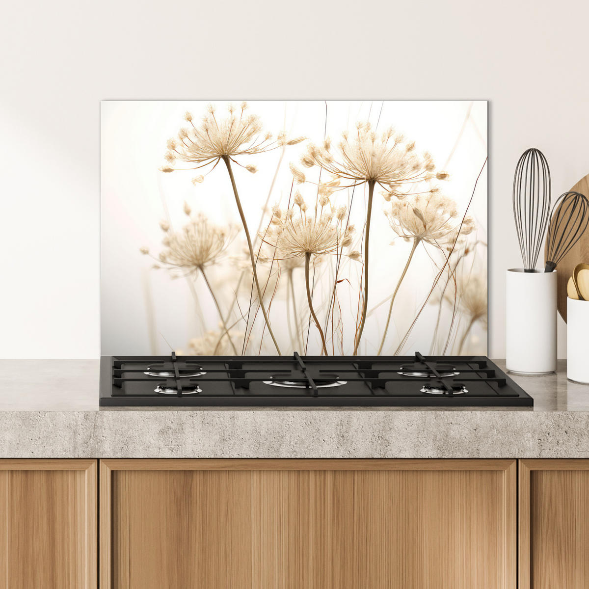 SPRITZSCHUTZ KÜCHE Blumen - Weiß - Sonnenlicht 70x50 cm - Ecru, Metall (70/0.3/50cm) - MuchoWow