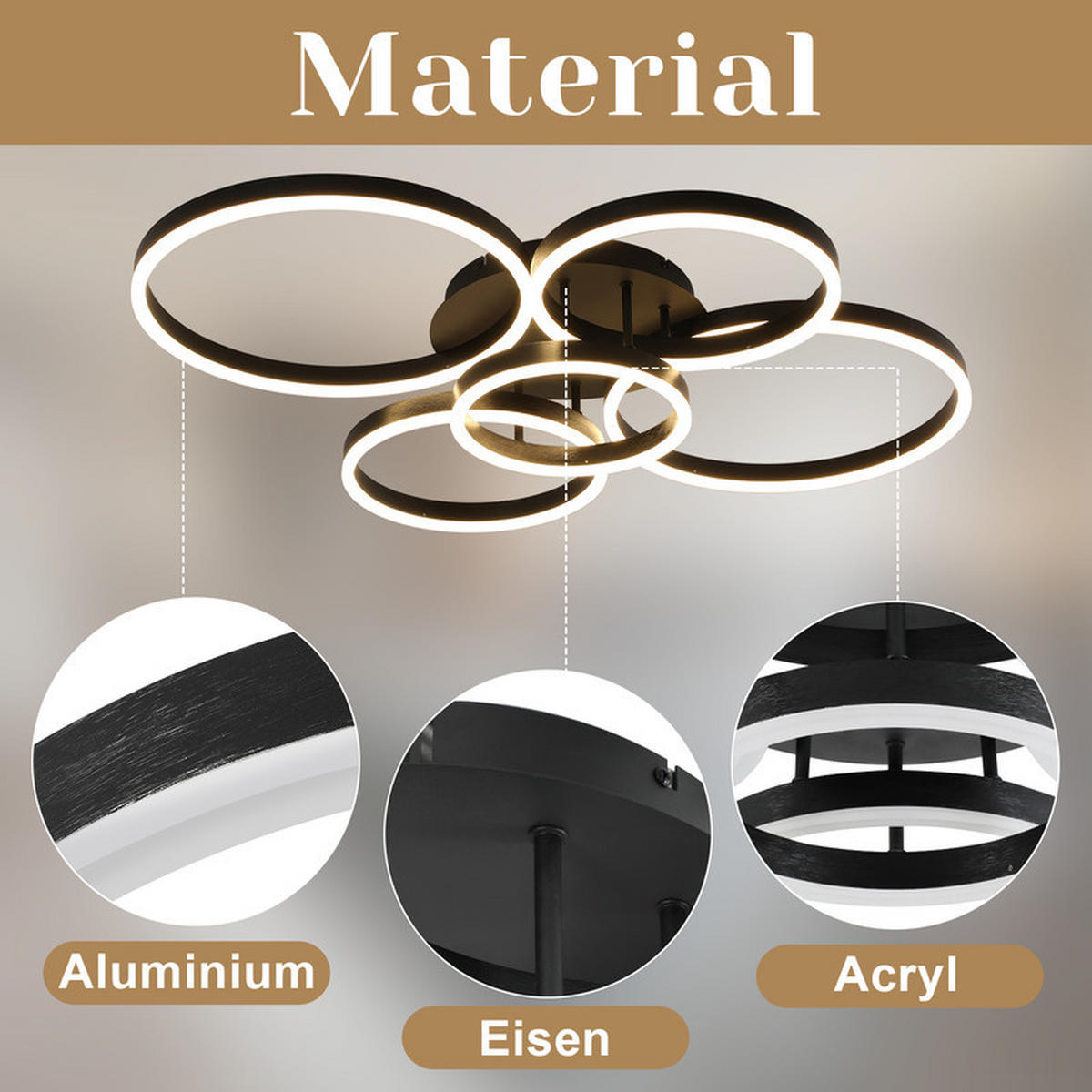 LED-DECKENLEUCHTE Lenci 75/94/15.5cm - Goldfarben, Metall (94/75/15.5cm) - Nettlife