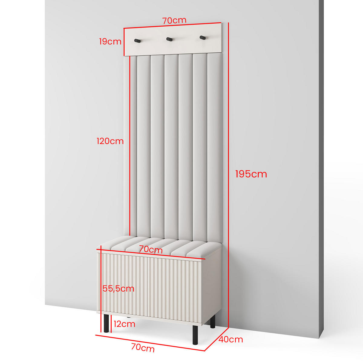 GARDEROBE Ritmo version 6 mit POLSTERPANEELEN Braun - Beige/Braun, Holzwerkstoff (70/195/40cm) - Jerpax