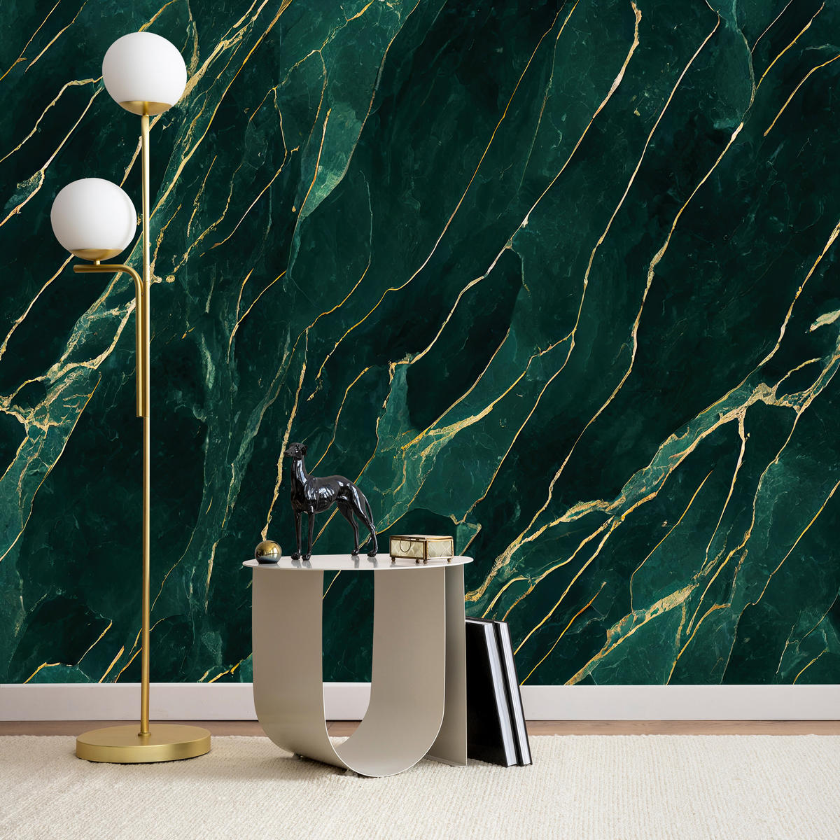 FOTOTAPETE für Wohnzimmer Eleganter Grüner Marmor Goldimitation 250x175 - Türkis/Grün, Papier (250/175cm) - Muralo