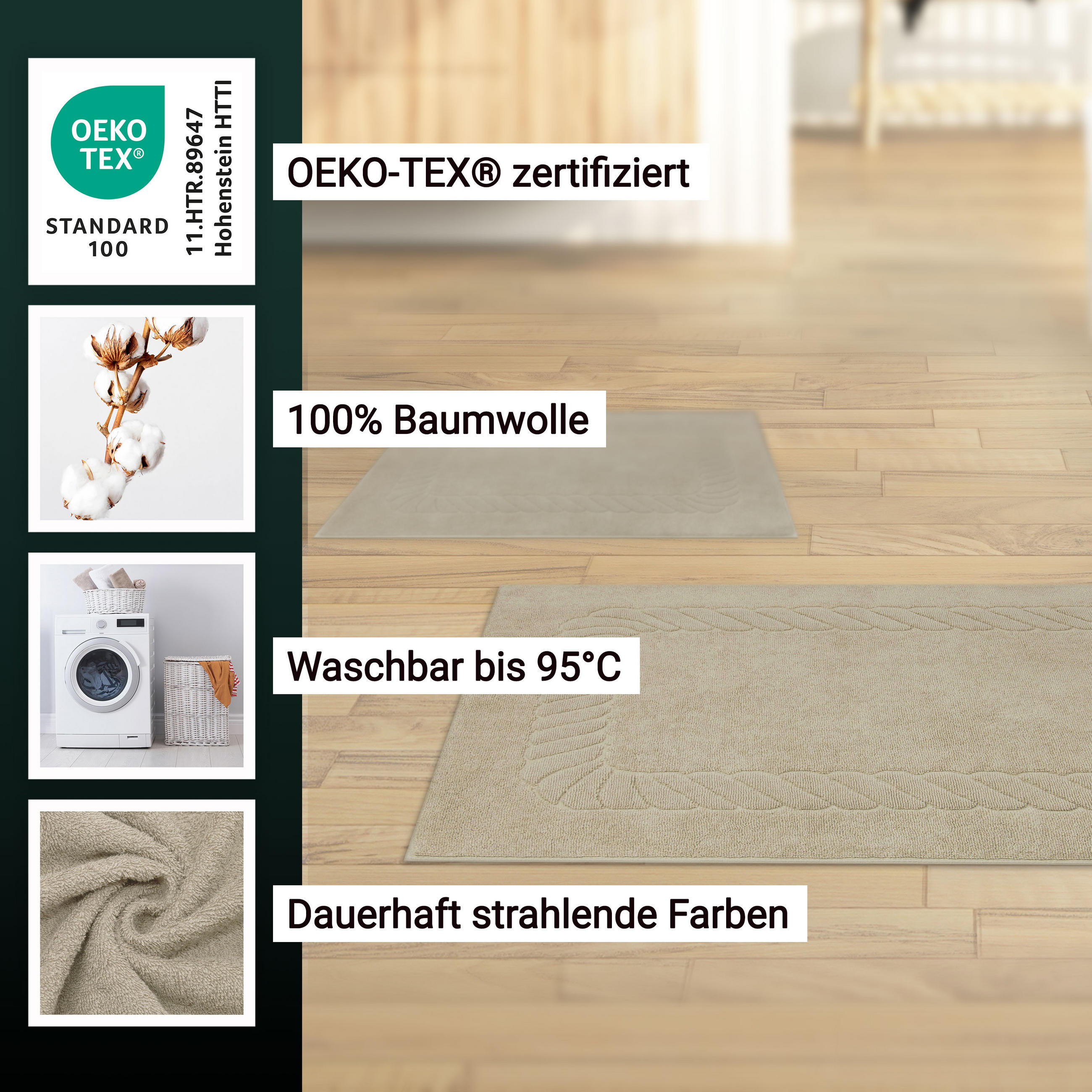 BADEMATTE, 2er-Set, 50x70 cm, 100% Baumwolle, Braun - Cappuccino, Textil (50/70cm) - Zollner