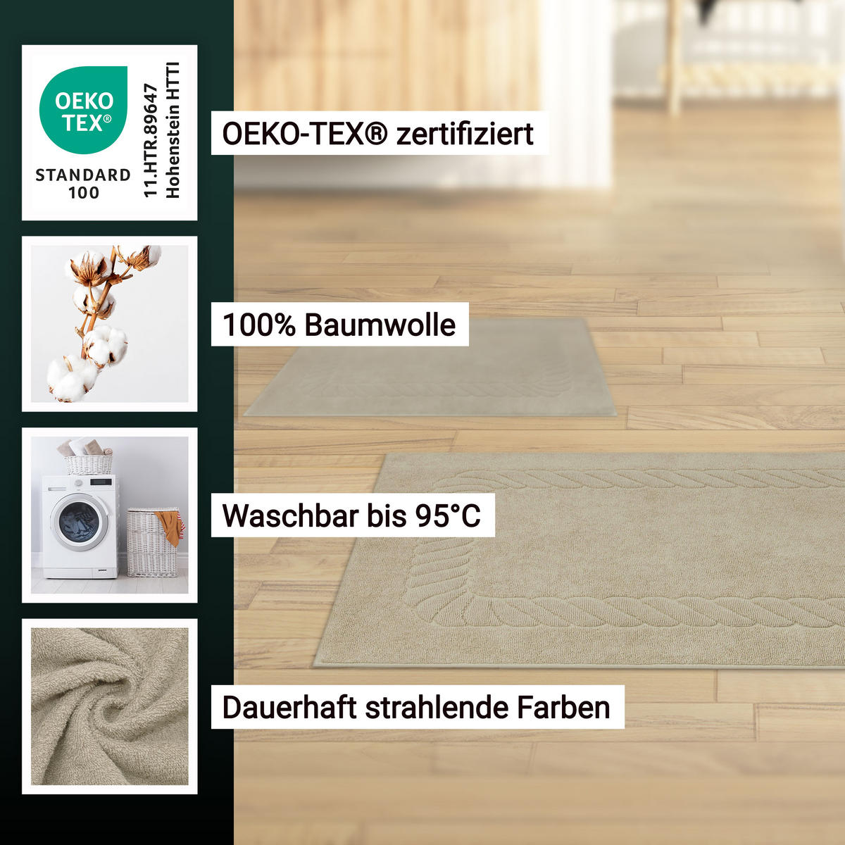 BADEMATTE, 2er-Set, 50x70 cm, 100% Baumwolle, Braun - Cappuccino, Textil (50/70cm) - Zollner