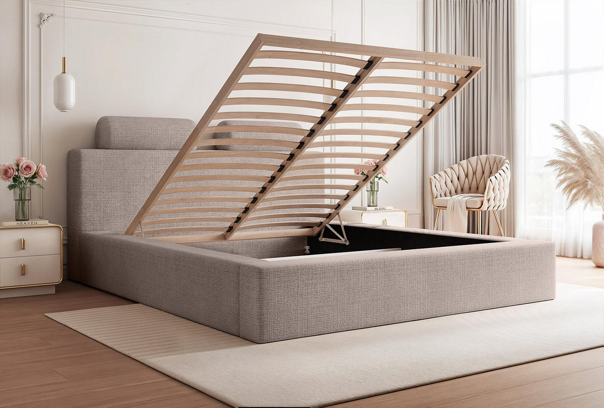 POLSTERBETT PELLIZZANO 180x200 cm, Taupe - Taupe, Textil (200/180cm) - Fedve