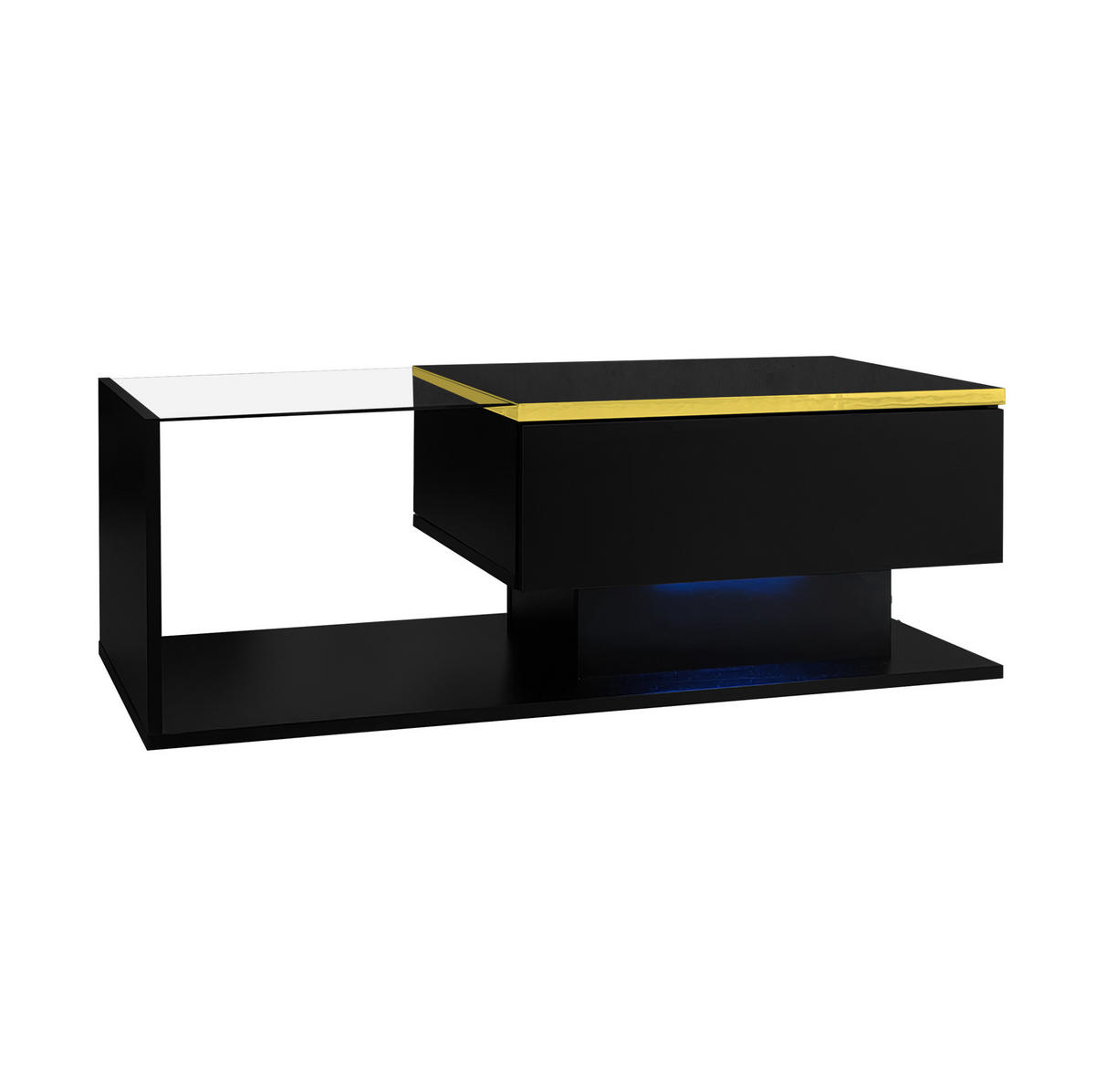 COUCHTISCH 90/50/32,5 cm in Hochglanz-Schwarz mit Glas und LED-Beleuchtung - Schwarz, Holzwerkstoff (90/50/32.5cm) - Flora Grace