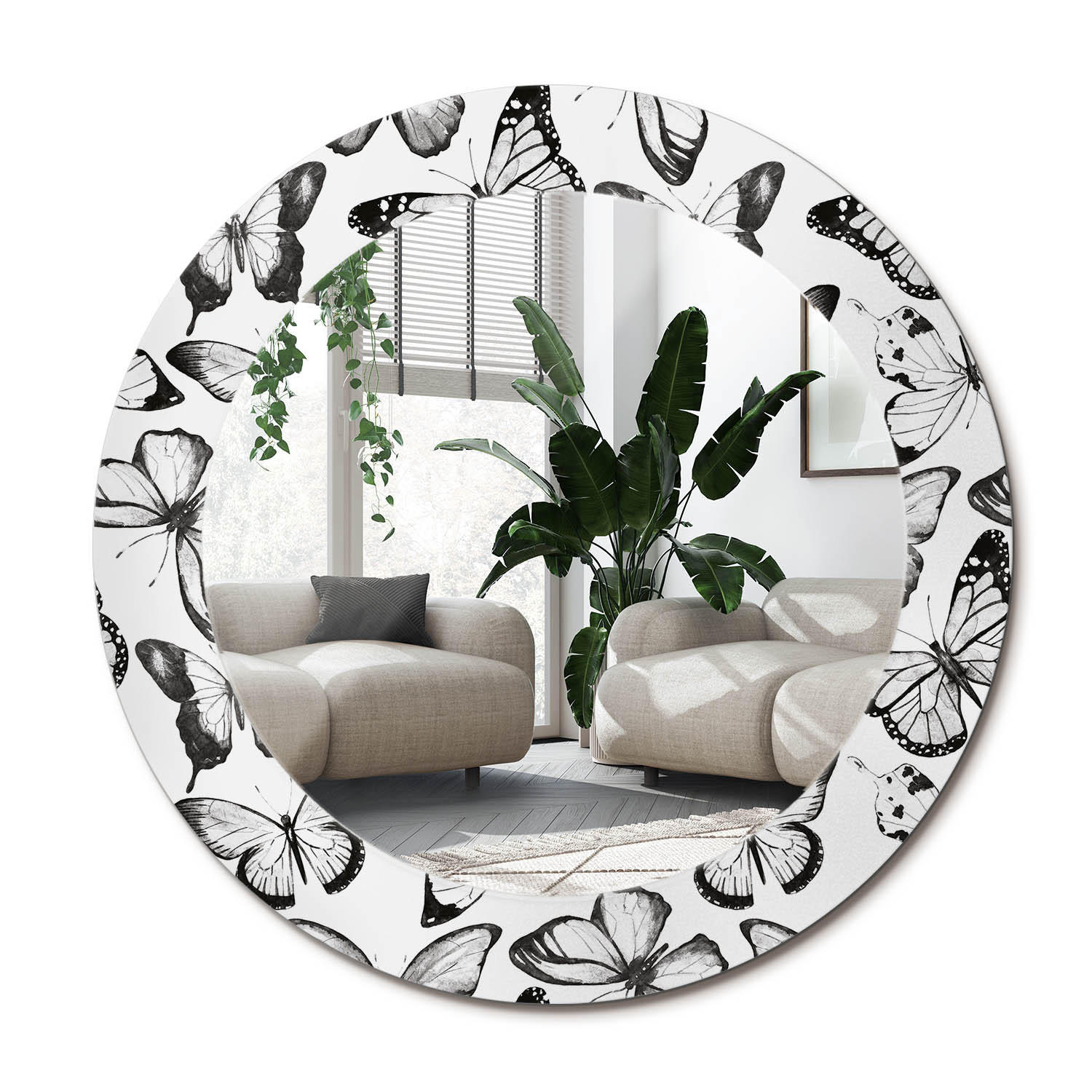 SPIEGEL Rund Ø 60 cm mit Aufdruck - Schwarz, Glas (60/60/0.4cm) - Wallfluent