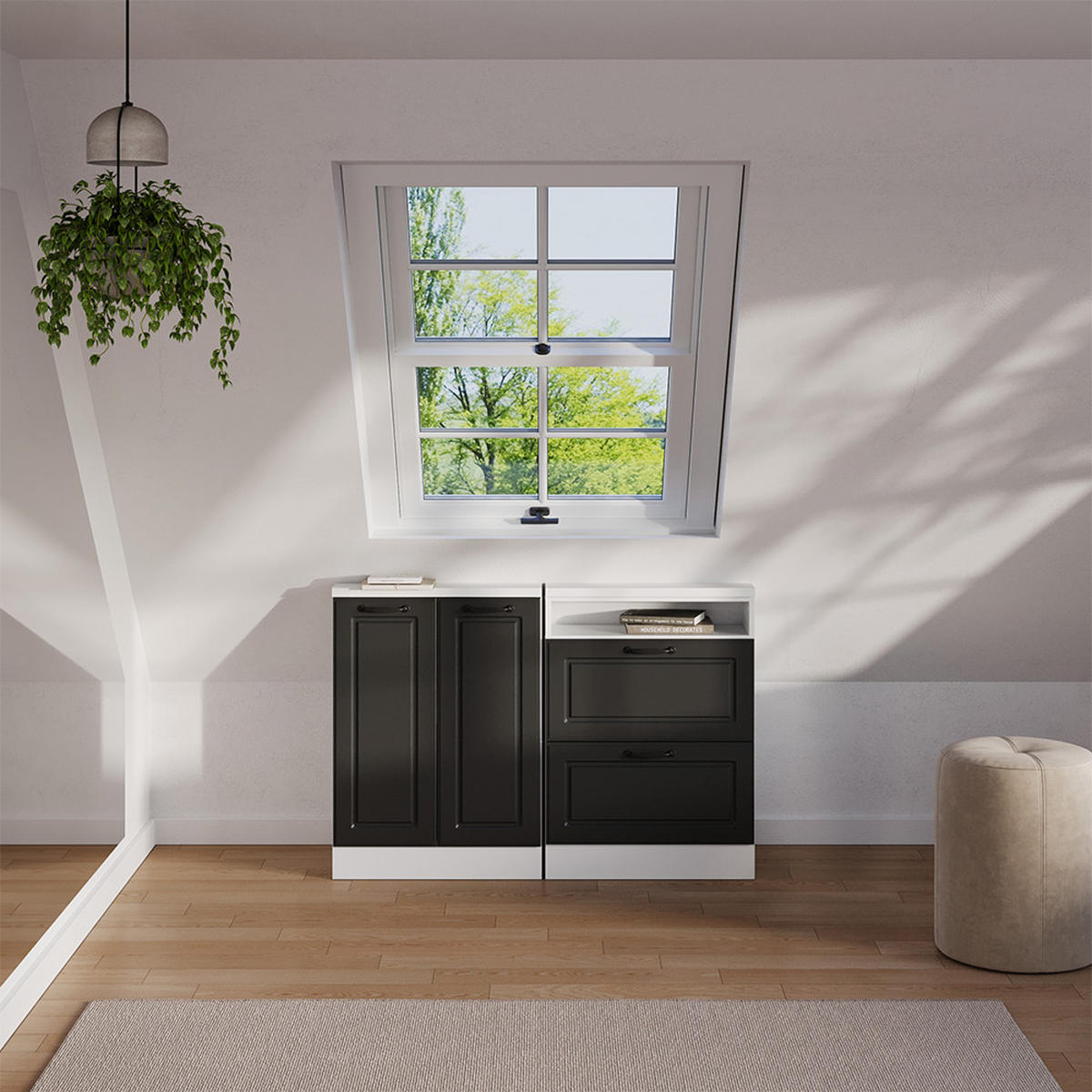 DACHSCHRÄGENSCHRANK Rion Anthrazit Landhaus/Weiß mit 2 Schubladen - Anthrazit/Weiß, Holzwerkstoff (60/81.6/46cm) - Vicco