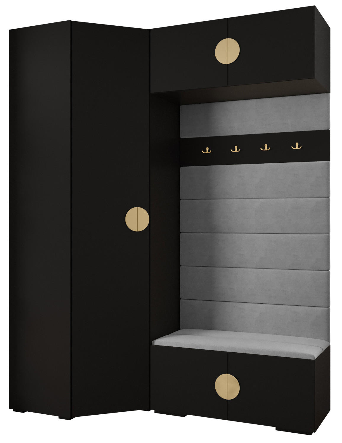 Abiks Möbel Garderoben-Set Schwarz, Grau, Gold 181.7x236.7x47 cm