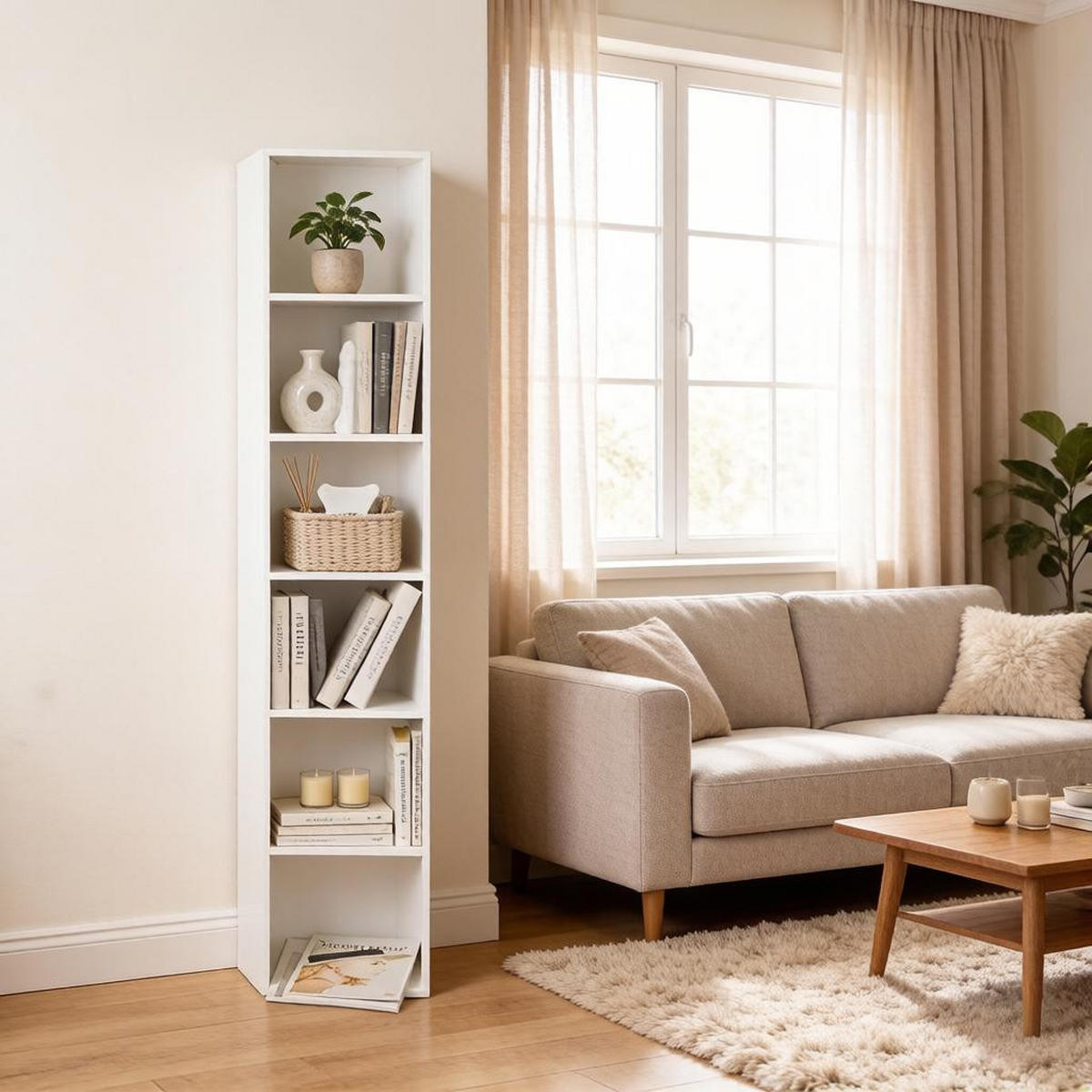 BÜCHERREGAL Weiß mit 6 Fächern 30/24/158,4 cm - Weiß, Holzwerkstoff (30/158.4/24cm) - PANGIVO