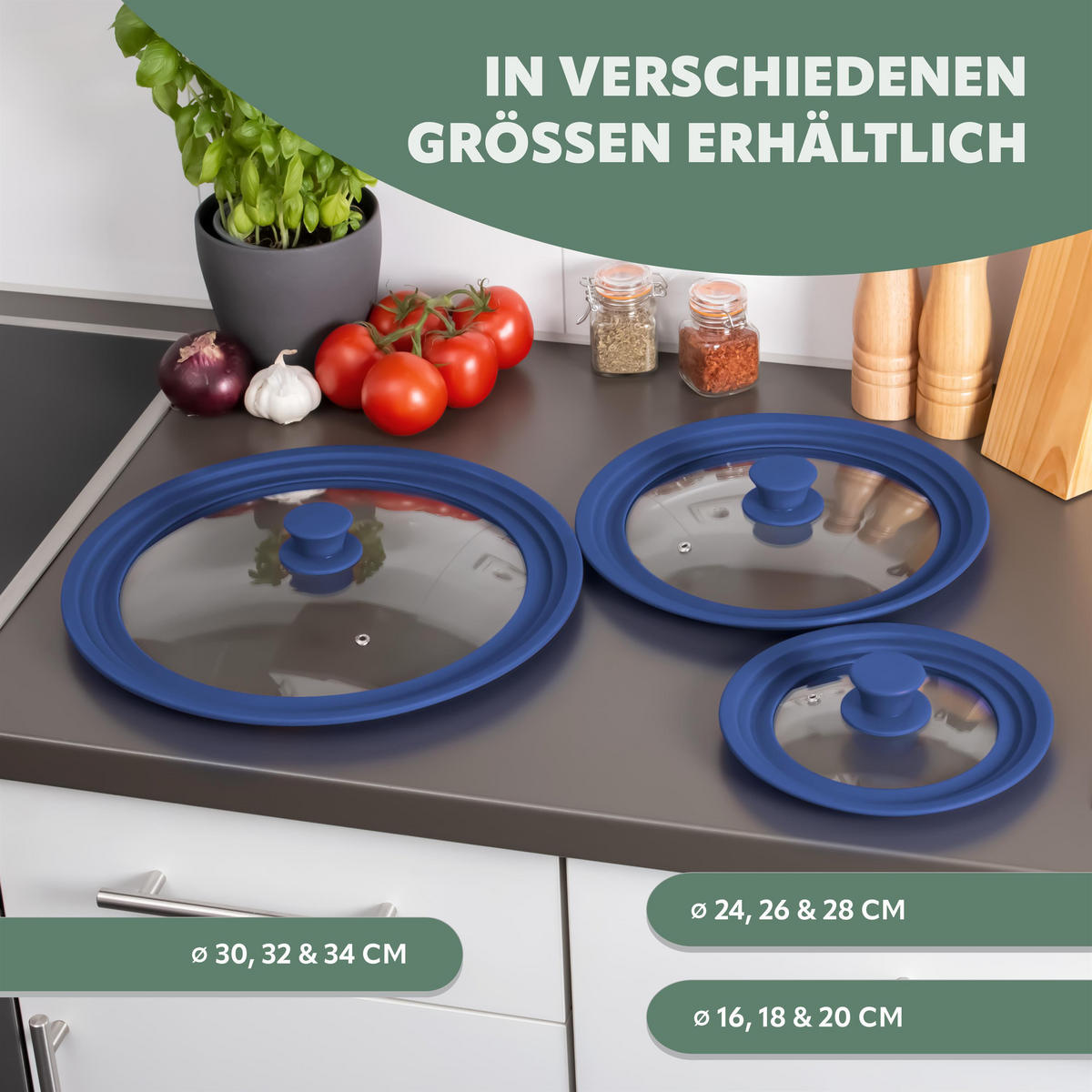 UNIVERSAL-GLASDECKEL, 16/18/20 cm, blau klein - Blau, Glas (20/20/5cm) - bremermann