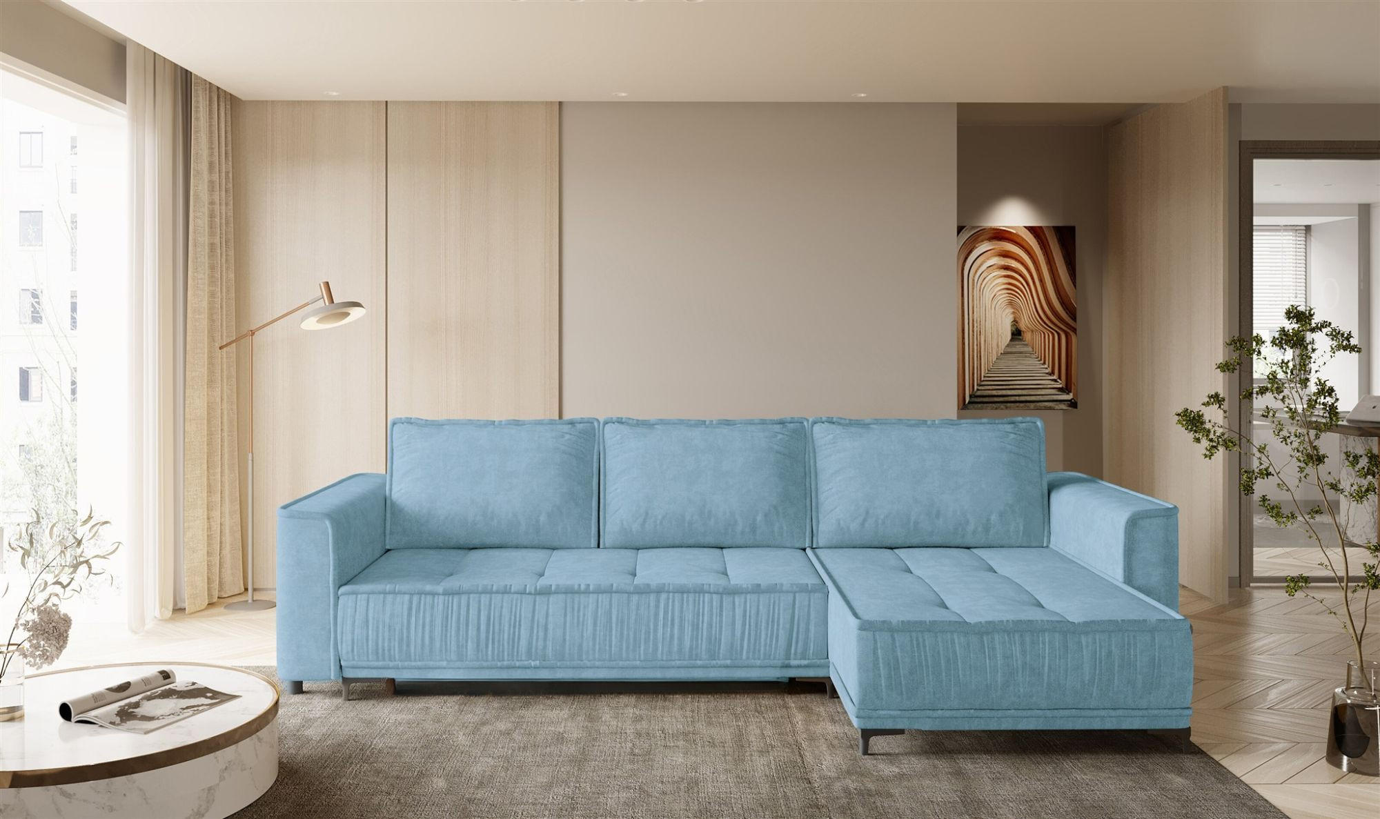 ECKSOFA Juna Mit Schlaffunktion - Blau, Holzwerkstoff/Textil (240/140cm) - Fun Möbel