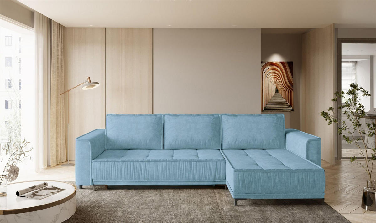 ECKSOFA Juna Mit Schlaffunktion - Blau, Holzwerkstoff/Textil (240/140cm) - Fun Möbel