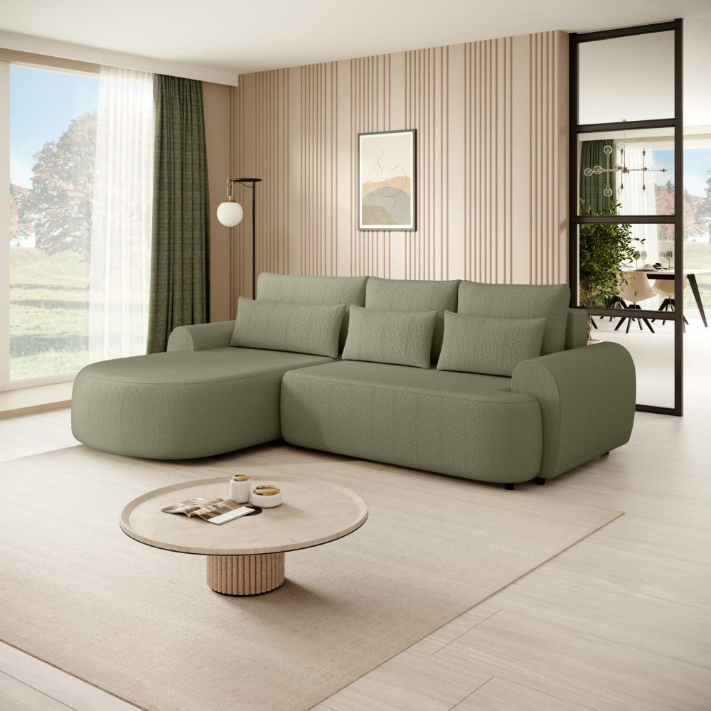 ECKSCHLAFSOFA Olivio L Hellgrün, links - Schwarz/Hellgrün, Kunststoff/Textil (266/170cm) - Beautysofa