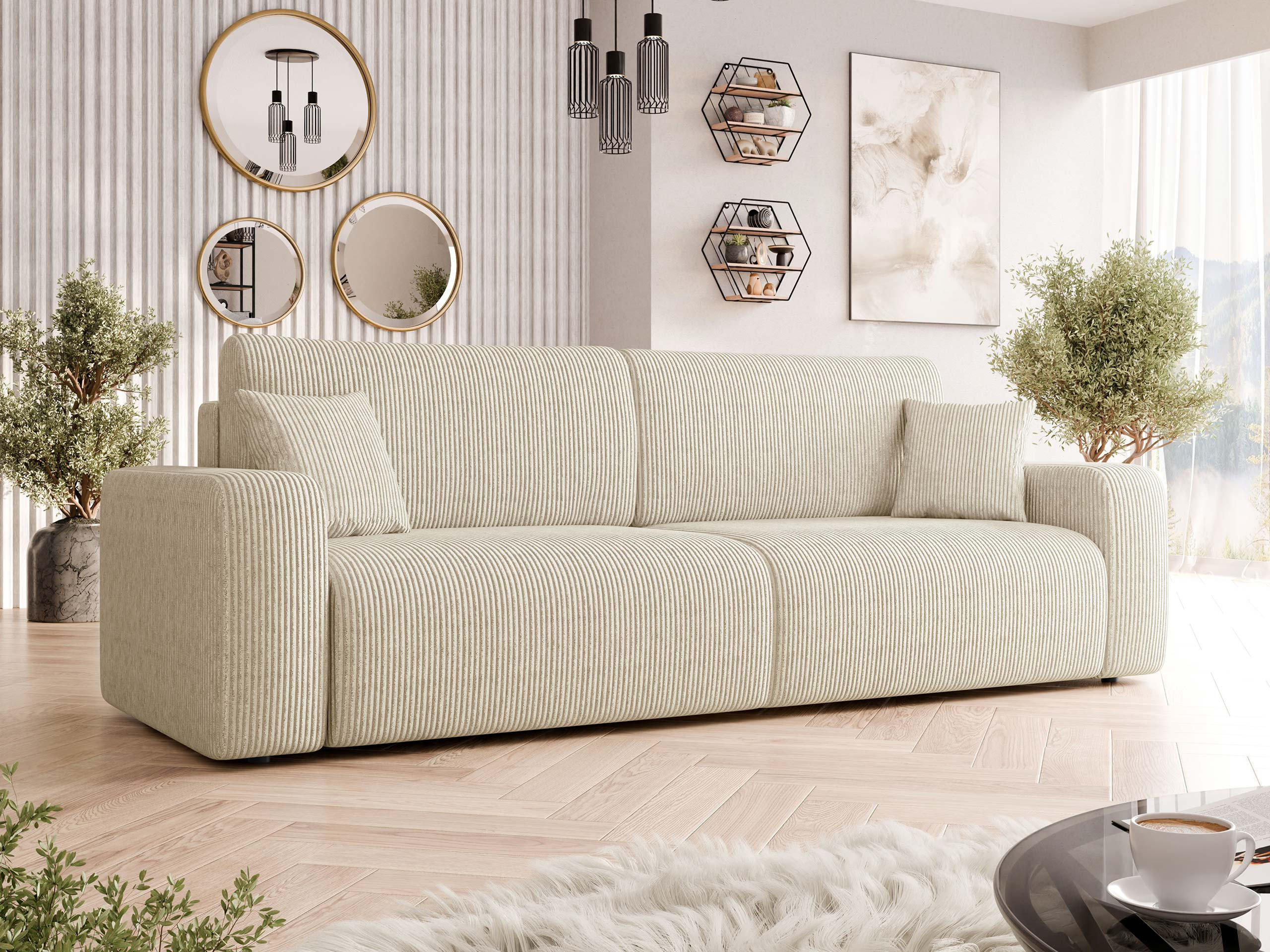 SCHLAFSOFA Piano Cord - Creme/Schwarz, Holz/Kunststoff (245/82/92cm) - MIRJAN24