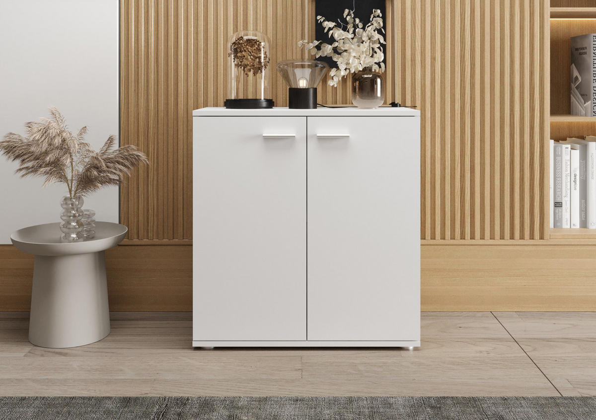 KOMMODE London LMK 2D mit 2 Türen, Sideboard in Farbe: Weiß, Größe: 71 x 75 x 35 cm - Weiß, Holzwerkstoff (71/75/35cm) - O-Sofa