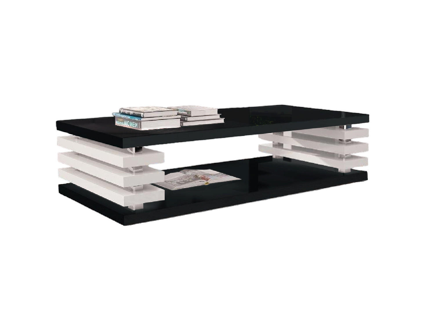 designimpex COUCHTISCH Schwarz Hochglanz, Weiß Hochglanz 120cm × 60cm × 40cm