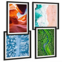BILDER SET 4er Set - 50x50 cm & 40x60 cm Schwarzer Rahmen - Grün der Wasserschlucht im Winter - Schwarz, Kunststoff (50/50cm) - TULUP