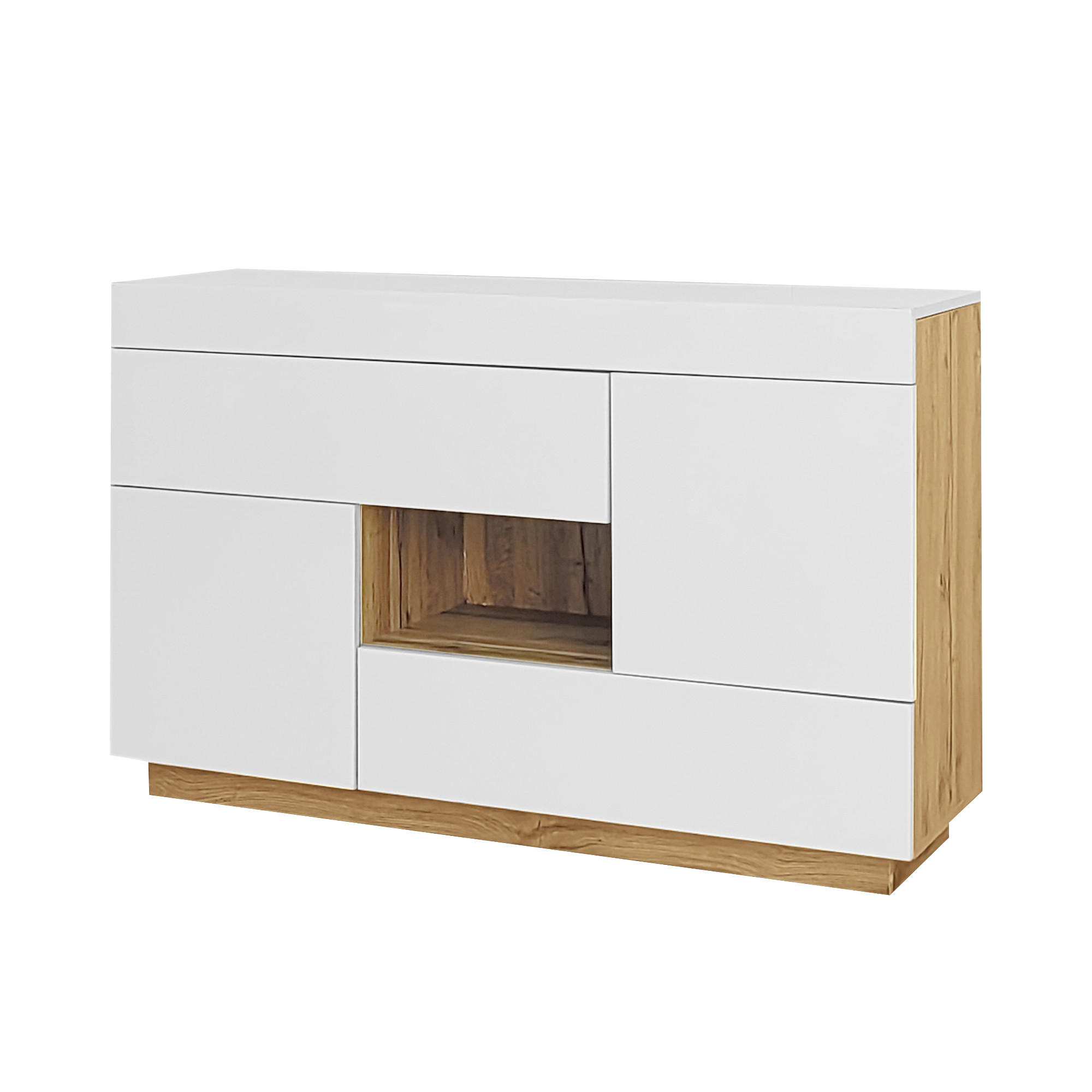 SIDEBOARD LED, Schubladen, Hochglanzoptik, modernes Design - Weiß, Holz (120/76/37cm)