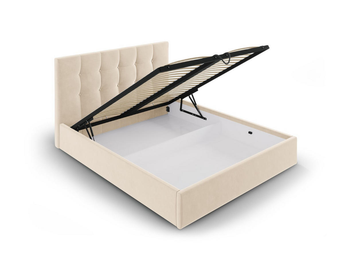 BETT mit Bettkasten und Kopfteil Phaedra aus Samt beige 180x200cm - Beige, Textil (180/200cm) - Micadoni