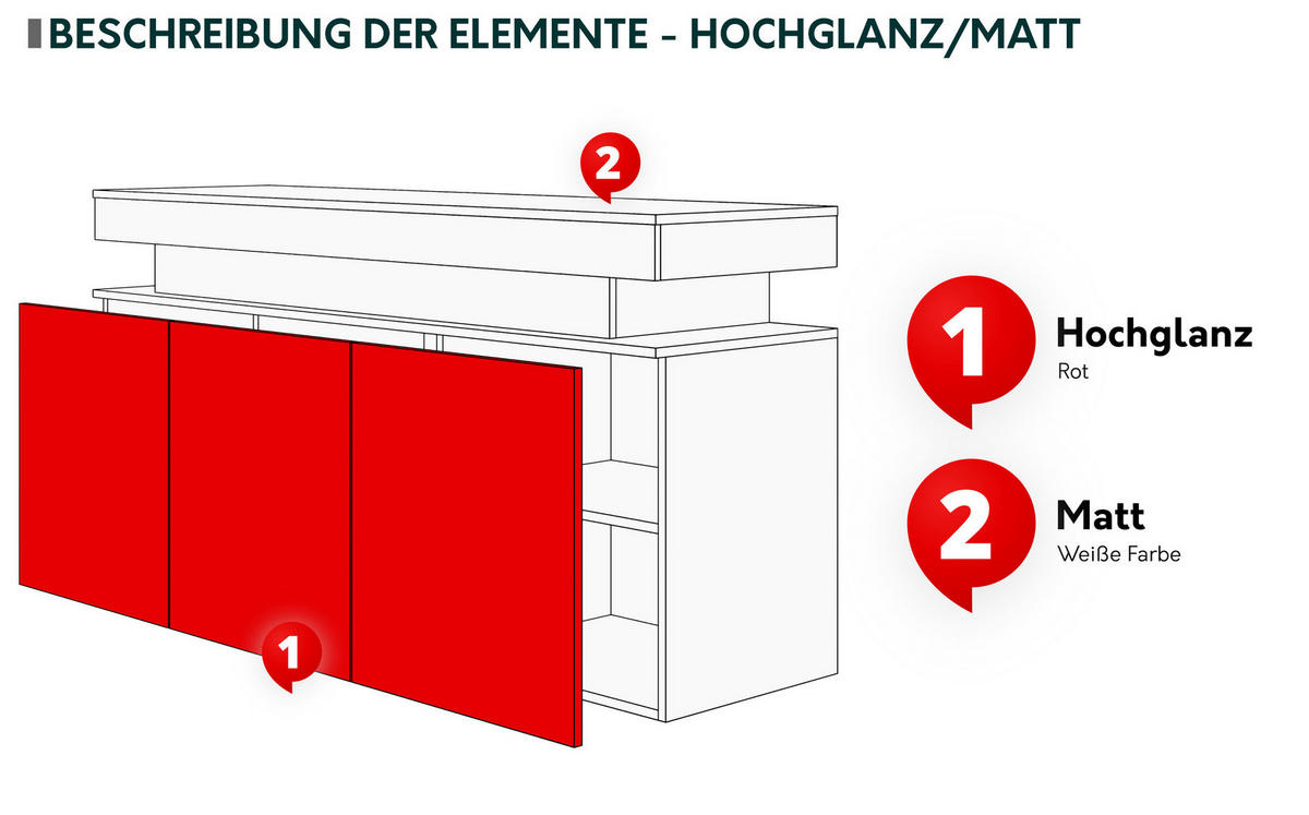 KOMMODE Glossa 3D 160 - Schwarz, Holzwerkstoff/Kunststoff (160/83/39cm) - MIRJAN24