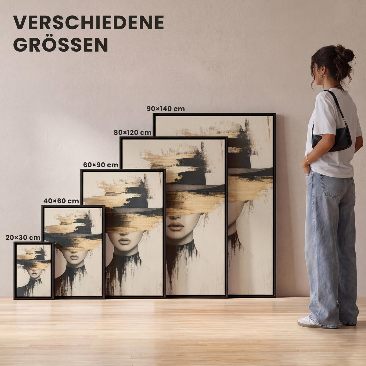 LEINWAND Bilder mit Rahmen - Frau - Hut - Farbe - 20x30 - Goldfarben, Textil (20/30cm) - MuchoWow