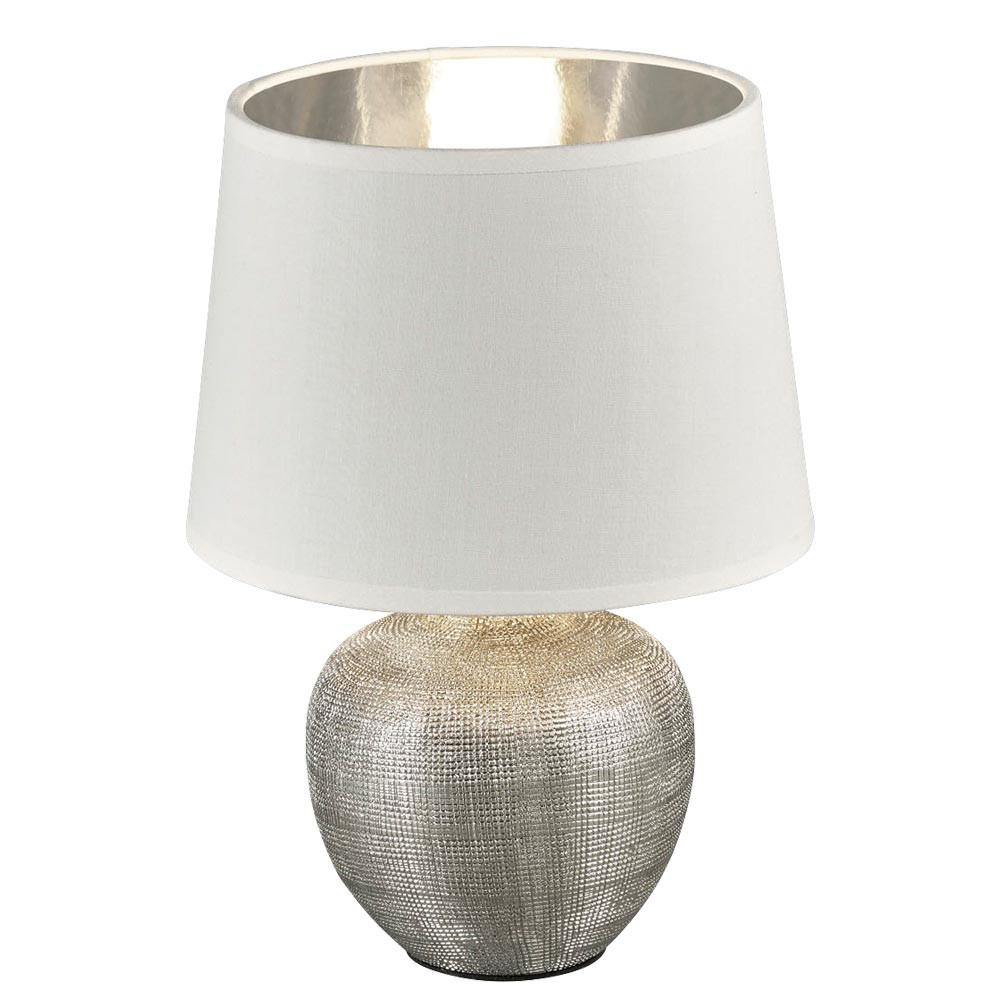 TISCHLEUCHTE LUXOR Keramik Silber Weiß - Silberfarben, Textil (18/18/26cm)