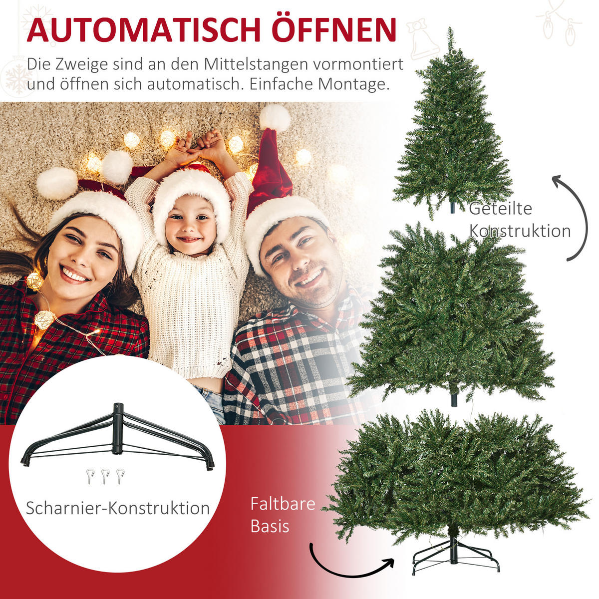 KÜNSTLICHER Weihnachtsbaum, 210 cm Christbaum mit 2154 Spitzen, 700 LED-Leuchte - Grün, Kunststoff (210cm) - HOMCOM