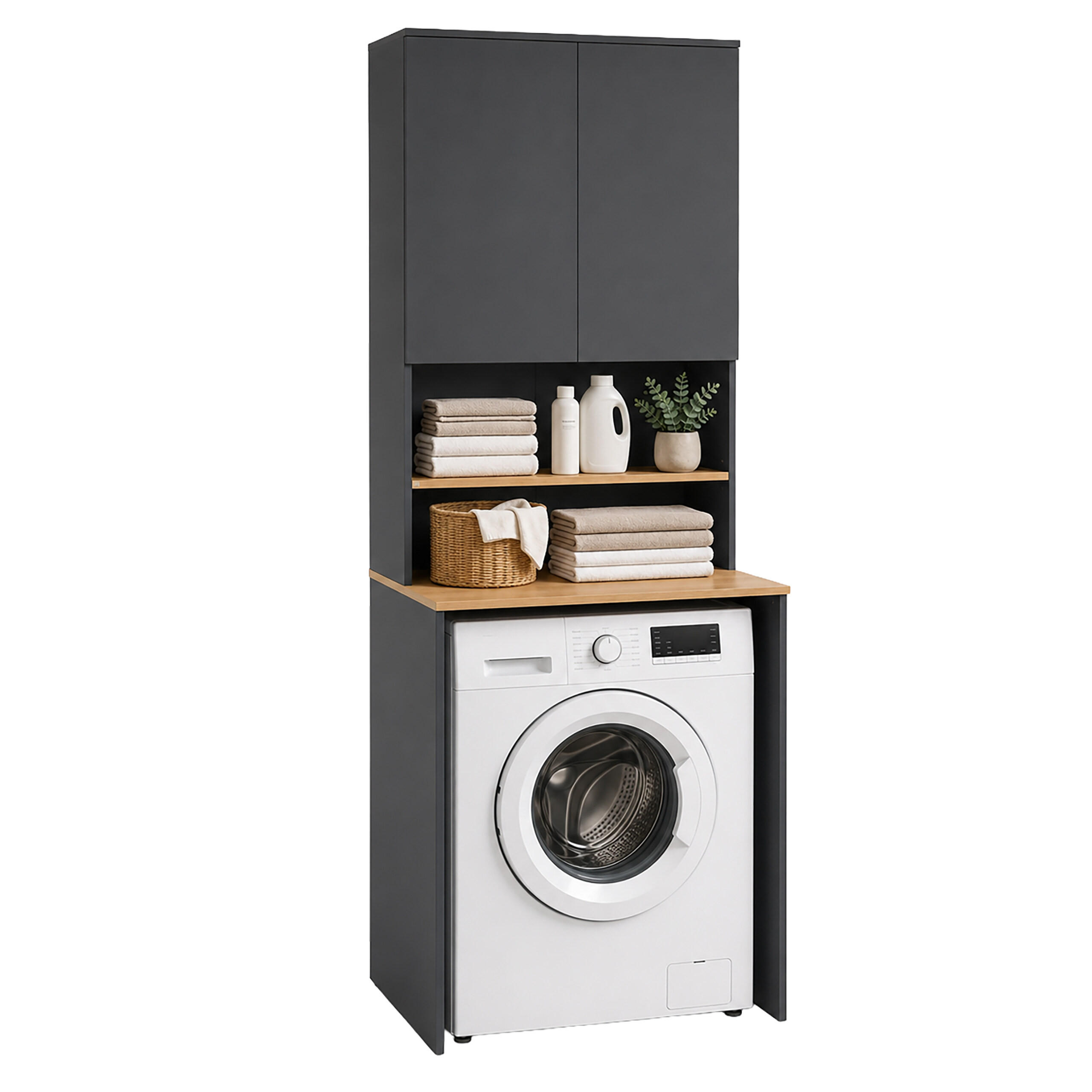 WASCHMASCHINENSCHRANK Anthrazit 2-türig 188,5 cm - Anthrazit, Holzwerkstoff (68/188.5/60cm) - Relaxdays