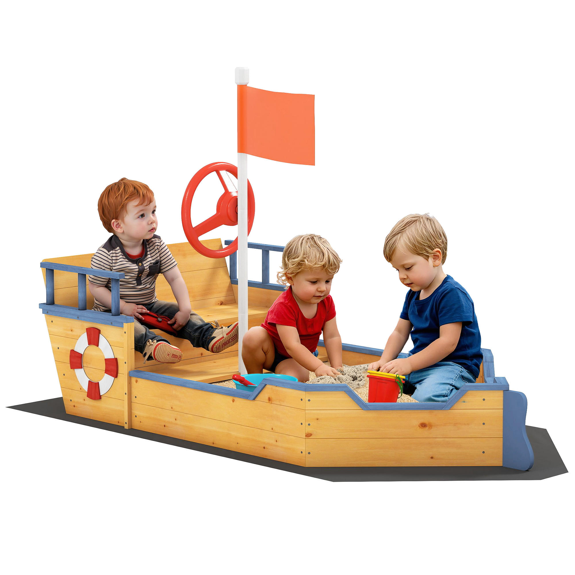 SANDKASTEN DE-18750 Piratenschiff mit Steuerruder & Stauraum - Gelb, Holzwerkstoff (158/78/45.5cm) - ComfortXL