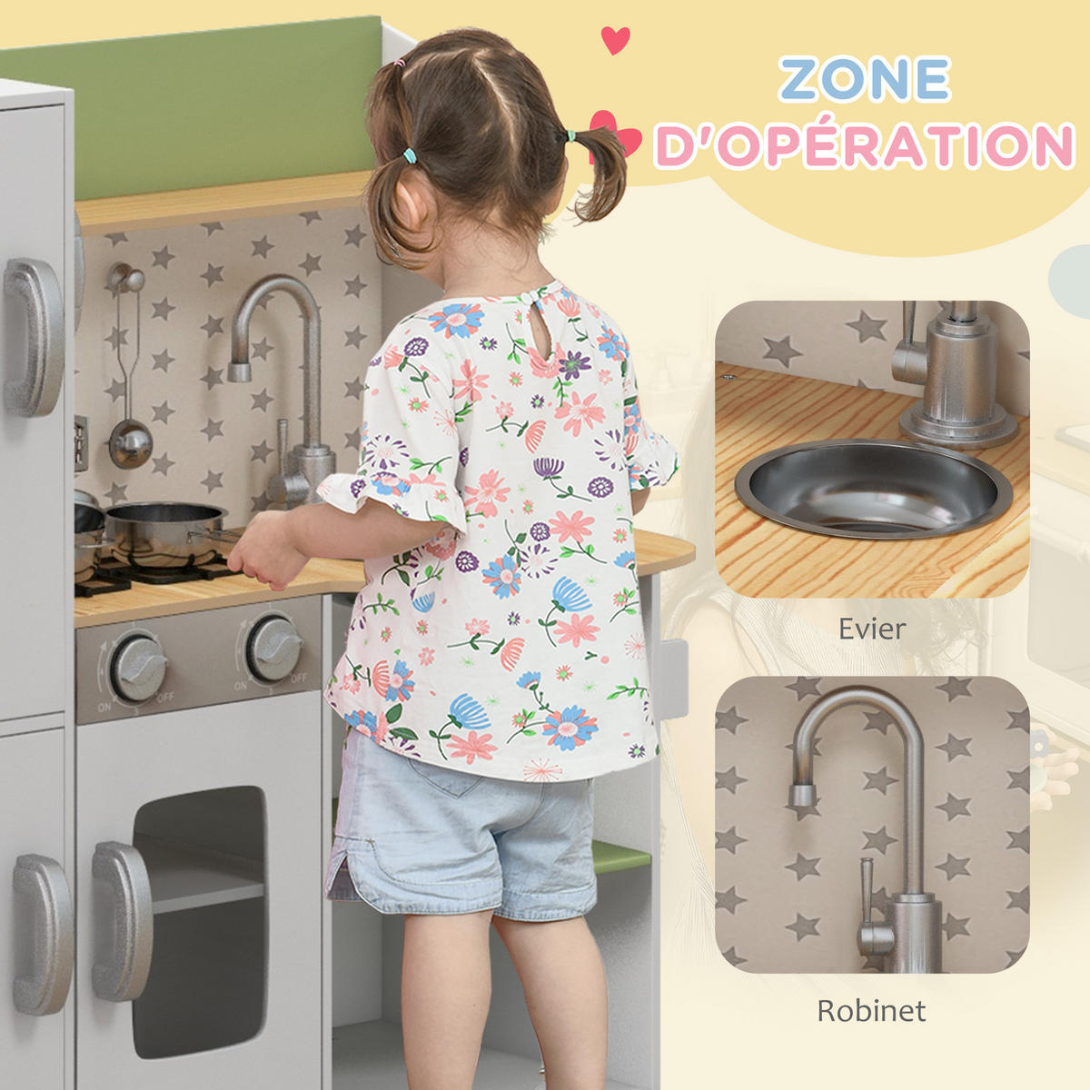 SPIELKÜCHE DE-18726 mit Eiswürfelbereiter & Edelstahlspüle Weiß - Weiß, Holzwerkstoff (84/34/89cm) - ComfortXL