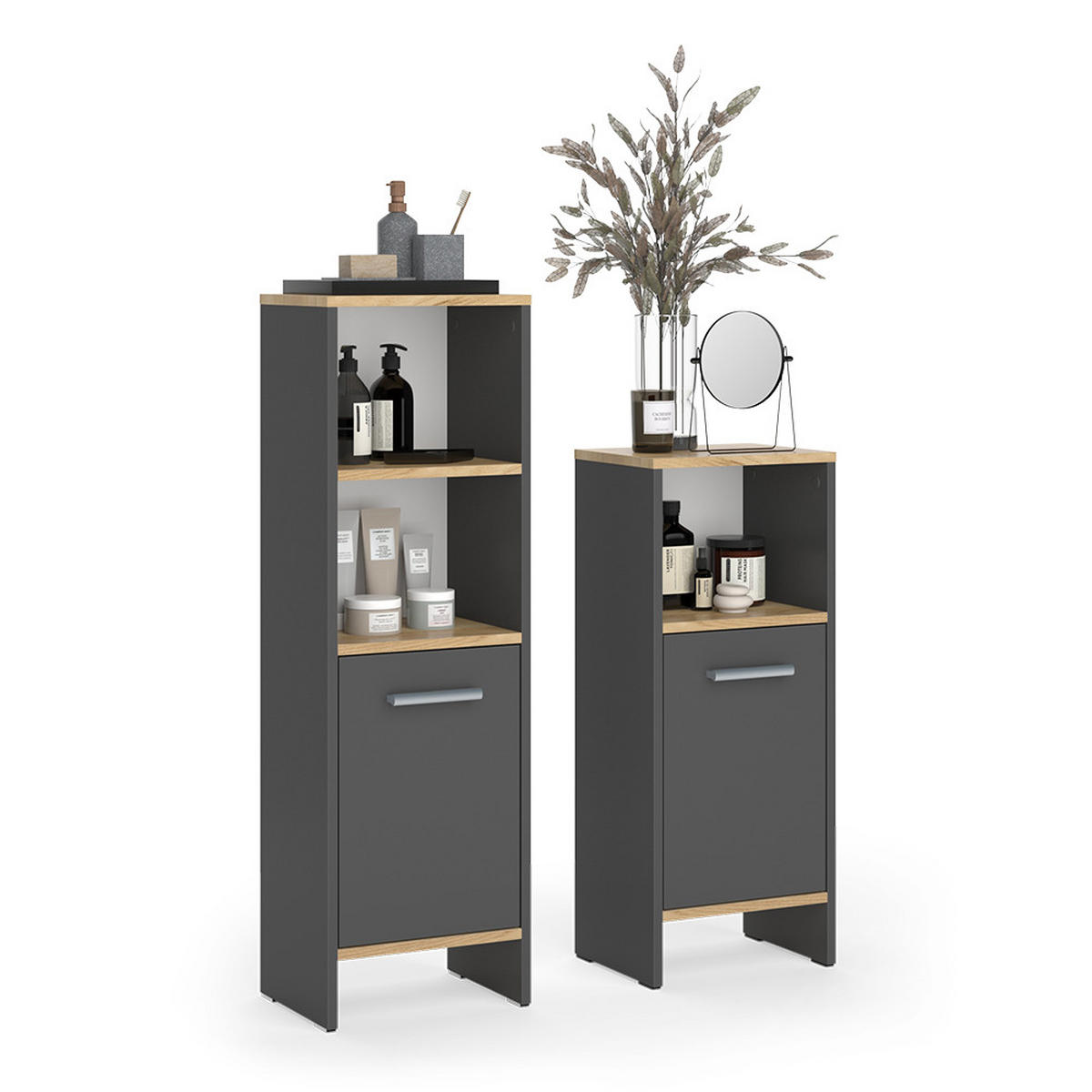 SADA KOUPELNOVÉHO NÁBYTKU Karli Antracit/zlatý dub - medově dubová/antracitová, kompozitní dřevo (33.8/108.2/26.3cm) - Vicco