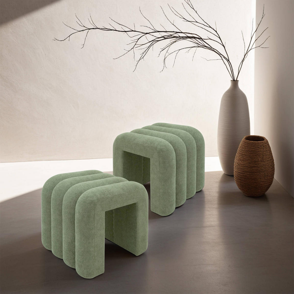 POUF 2er Set Dunkelgrün 38/40/40 cm - Grün, Textil (40/40/38cm) - Mobili Rebecca