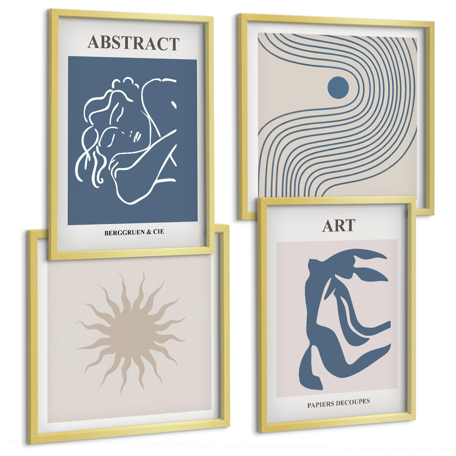 BILDER SET 4er Set - 50x50 cm & 40x60 cm Goldrahmen - Matisses stilvolle abstrakte Muster - Goldfarben, Kunststoff (50/50cm) - TULUP