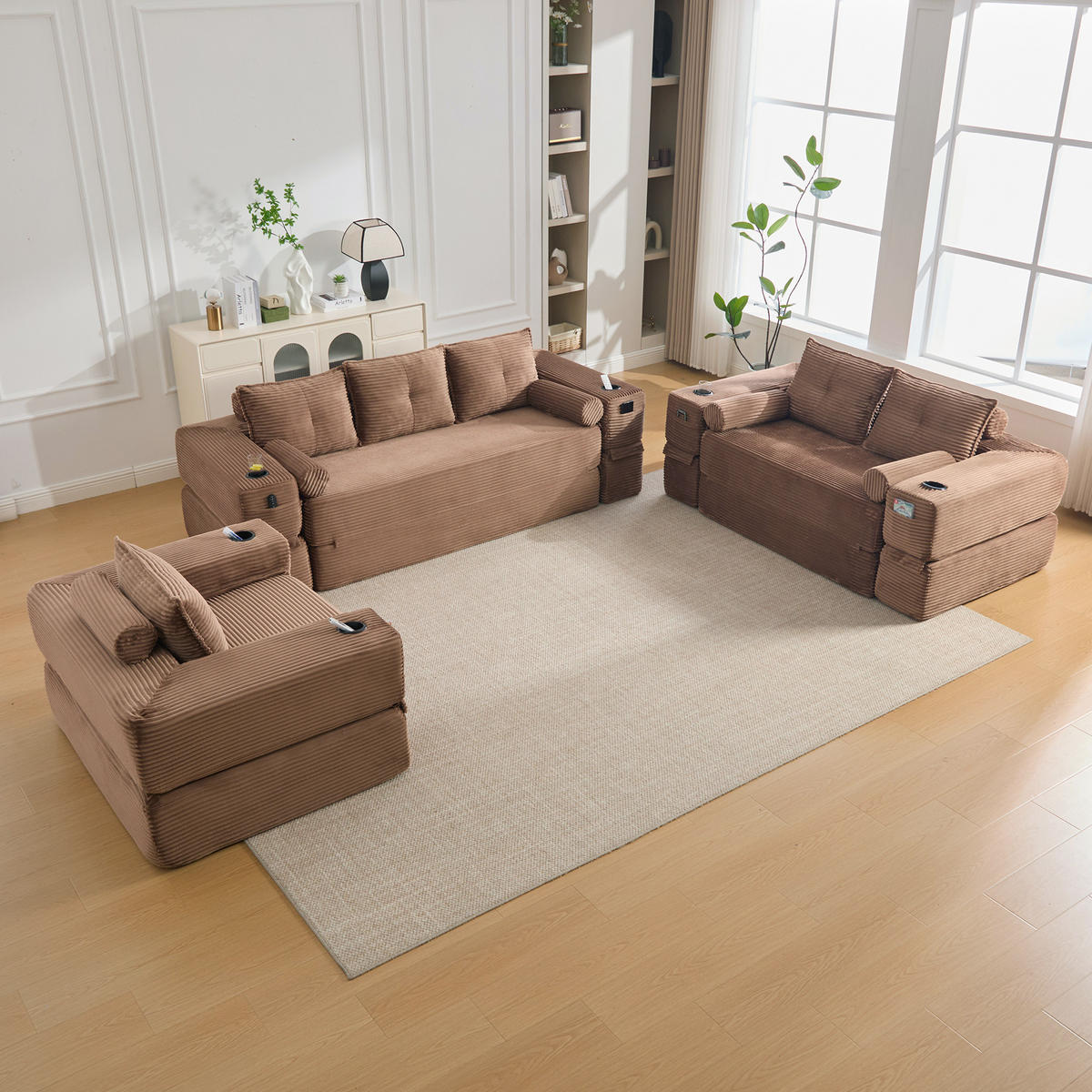 SCHLAFSOFA mit Klappfunktion, Getränkehalter und Seitentasche aus Cord - Braun, Textil (122/80/98cm) - EVRYAE