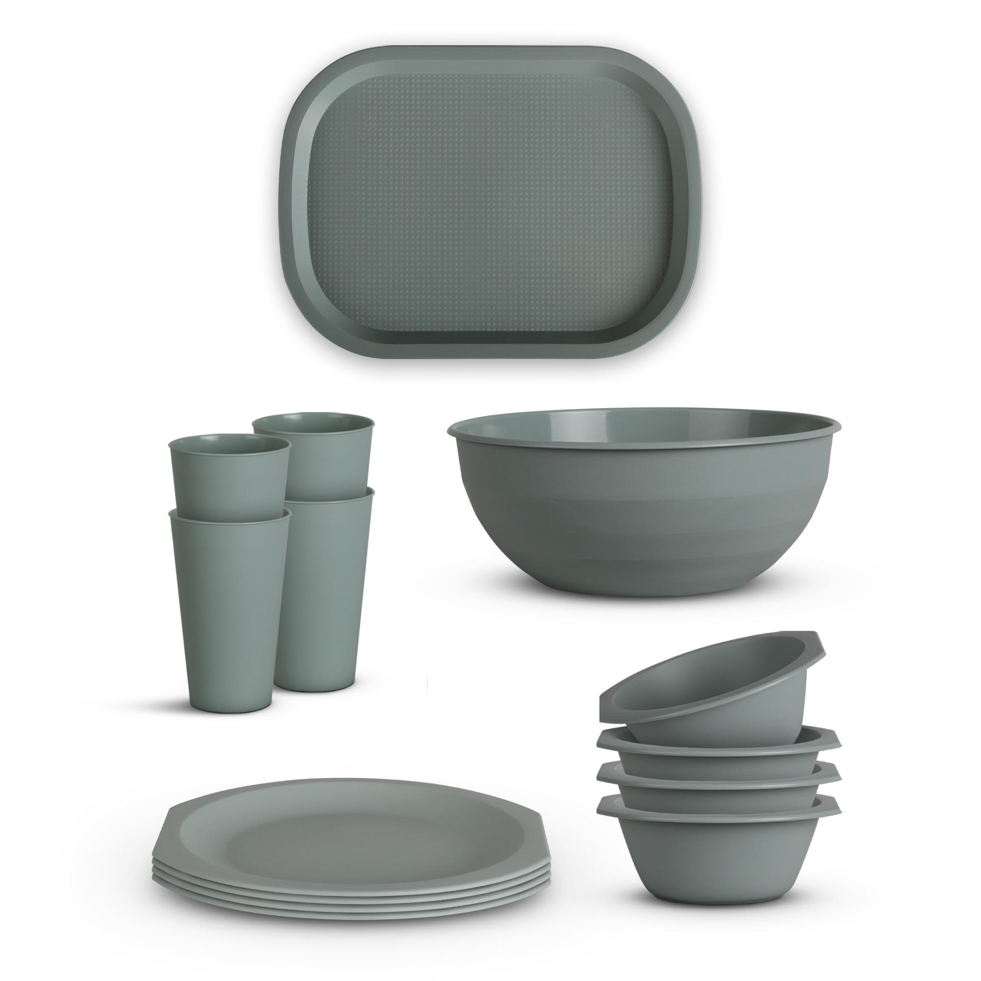 KOMBISERVICE Kunststoff Grün 14-teilig 4 Personen - Grün, Kunststoff (27/10/37cm)