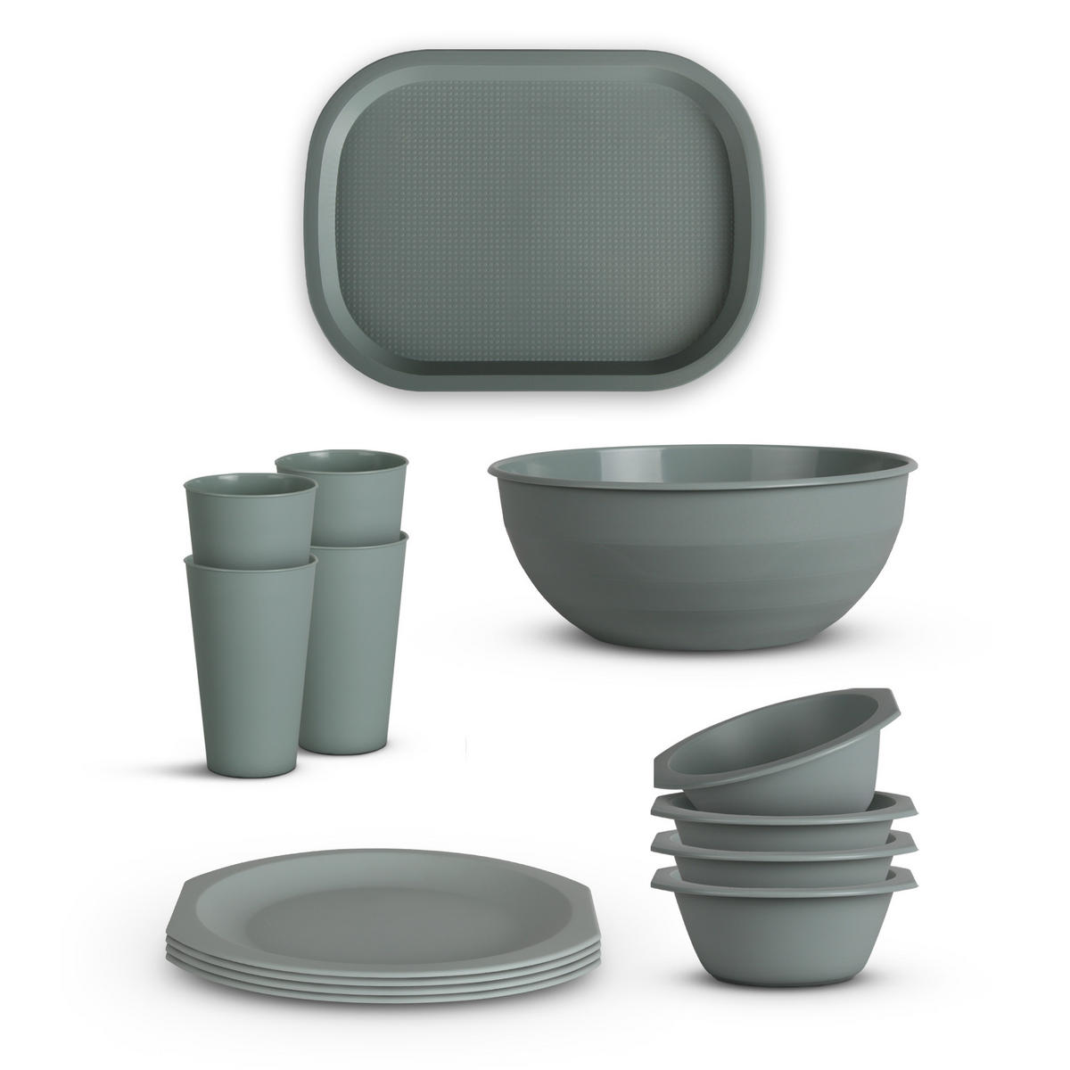 KOMBISERVICE Kunststoff Grün 14-teilig 4 Personen - Grün, Kunststoff (27/10/37cm)