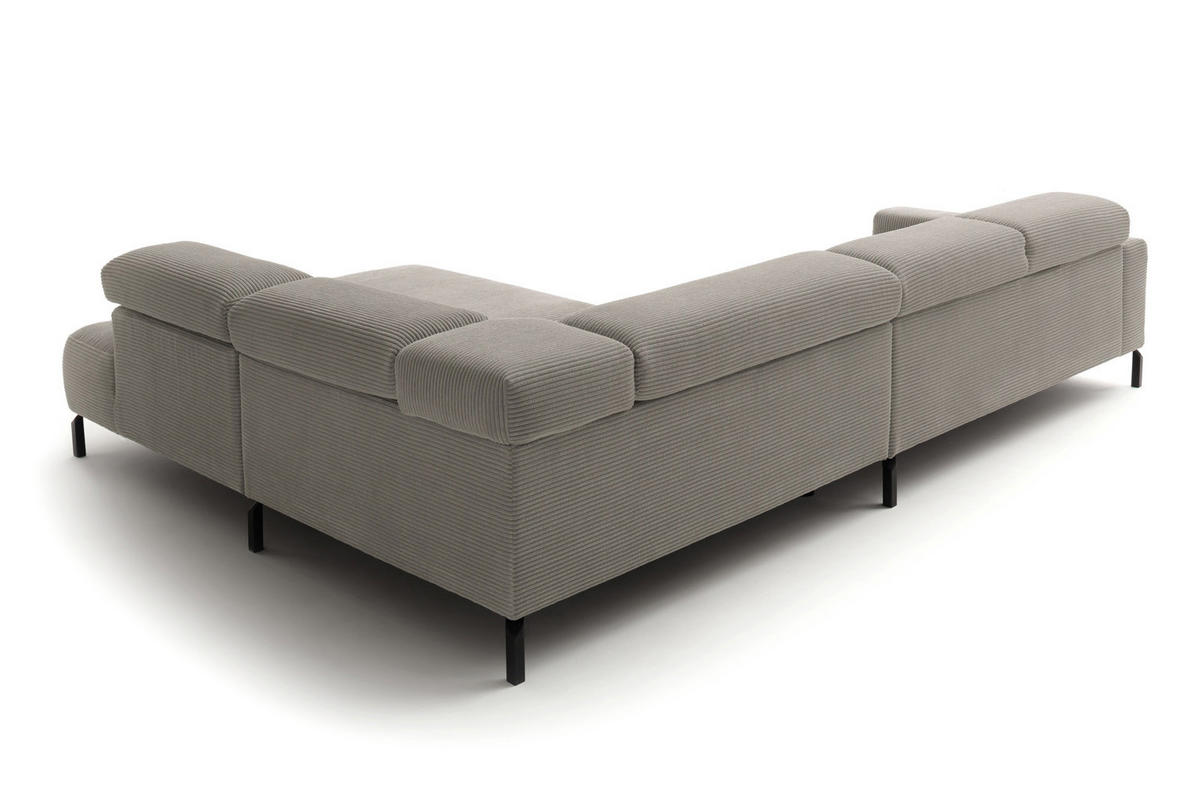 ECKSOFA MIT MOTORISCHEM SITZVORZUG DELIA Steingrau Cord - Greige/Schwarz, Textil/Metall (312/219cm) - KAWOLA