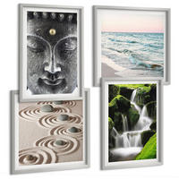 BILDER SET 4er Set - 50x50 cm & 40x60 cm Silberner Rahmen - Der Frieden der Natur mit Buddha - Silberfarben, Kunststoff (50/50cm) - TULUP