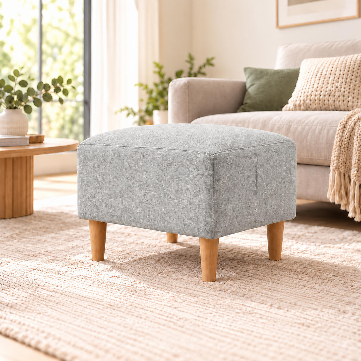 FUSSHOCKER Hellgrau gepolstert Holzfüße - Grau, Holz/Textil (61/42/41cm) - Relaxdays