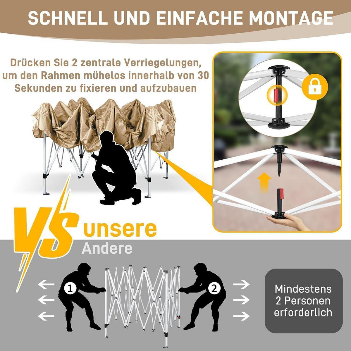 FALTPAVILLON 3 x 3 m Khaki Wasserdicht UV-Schutz 50+ mit 4 Seitenteilen - Olivgrün, Textil (300/255/300cm)