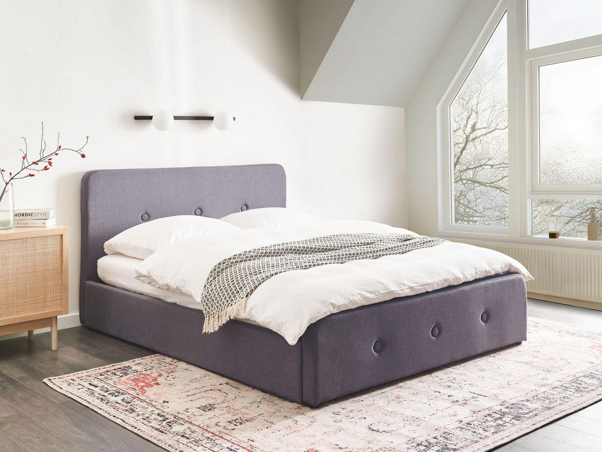 POLSTERBETT 160x200 cm Grau Rennes - Dunkelgrau, Textil (160/200cm) - Beliani