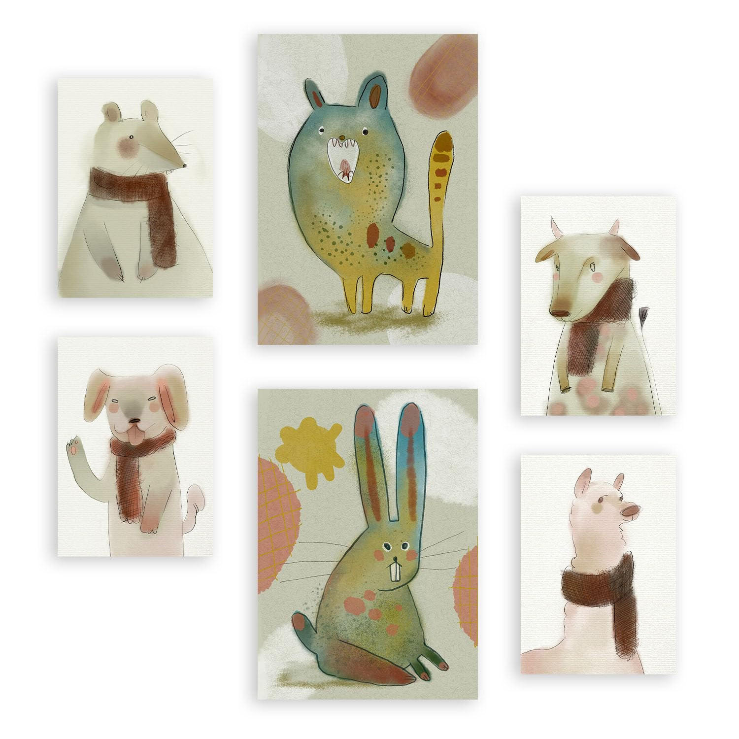POSTER Set Mit 6 Hasen Und Welpen 1 In Tiere Zusammenfassungen A3 & A4 Rahmenlos - Klar, Papier (29/3cm) - Nacnic