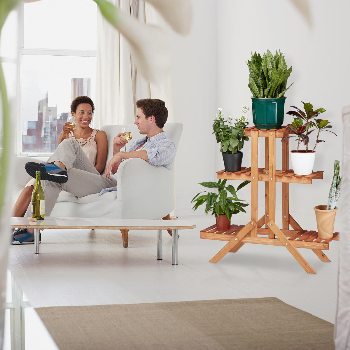BLUMENTREPPE - Dunkelbraun, Holz (83/82.5/28.5cm) - Relaxdays