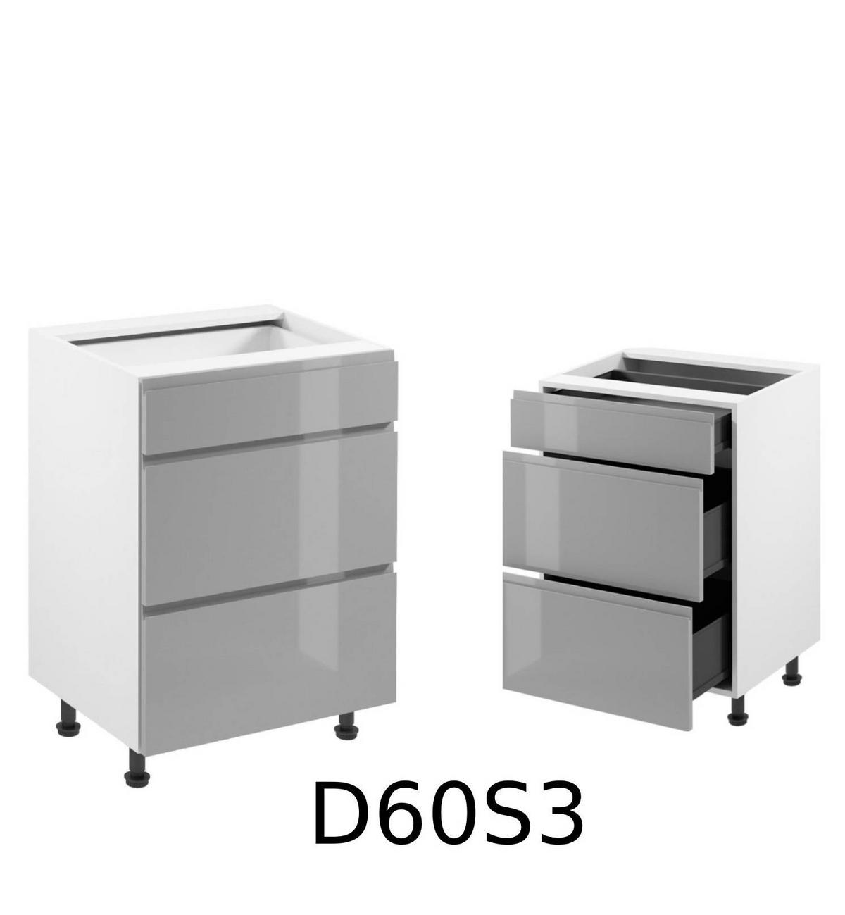 KÜCHENZEILE 260 cm – Aspen KA1-M260 - in Grau/Hochglanz - Grau, Holz (260/212/47cm)