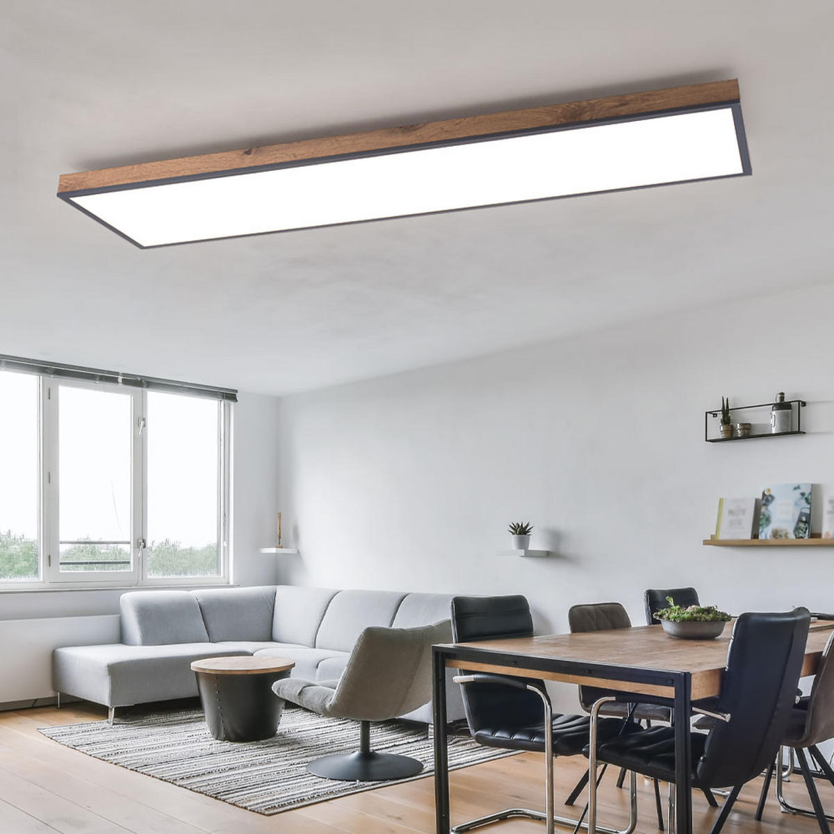 LED DECKENLEUCHTE Holzoptik Braun - Braun, Metall (120/30/7.5cm) - Globo Lighting