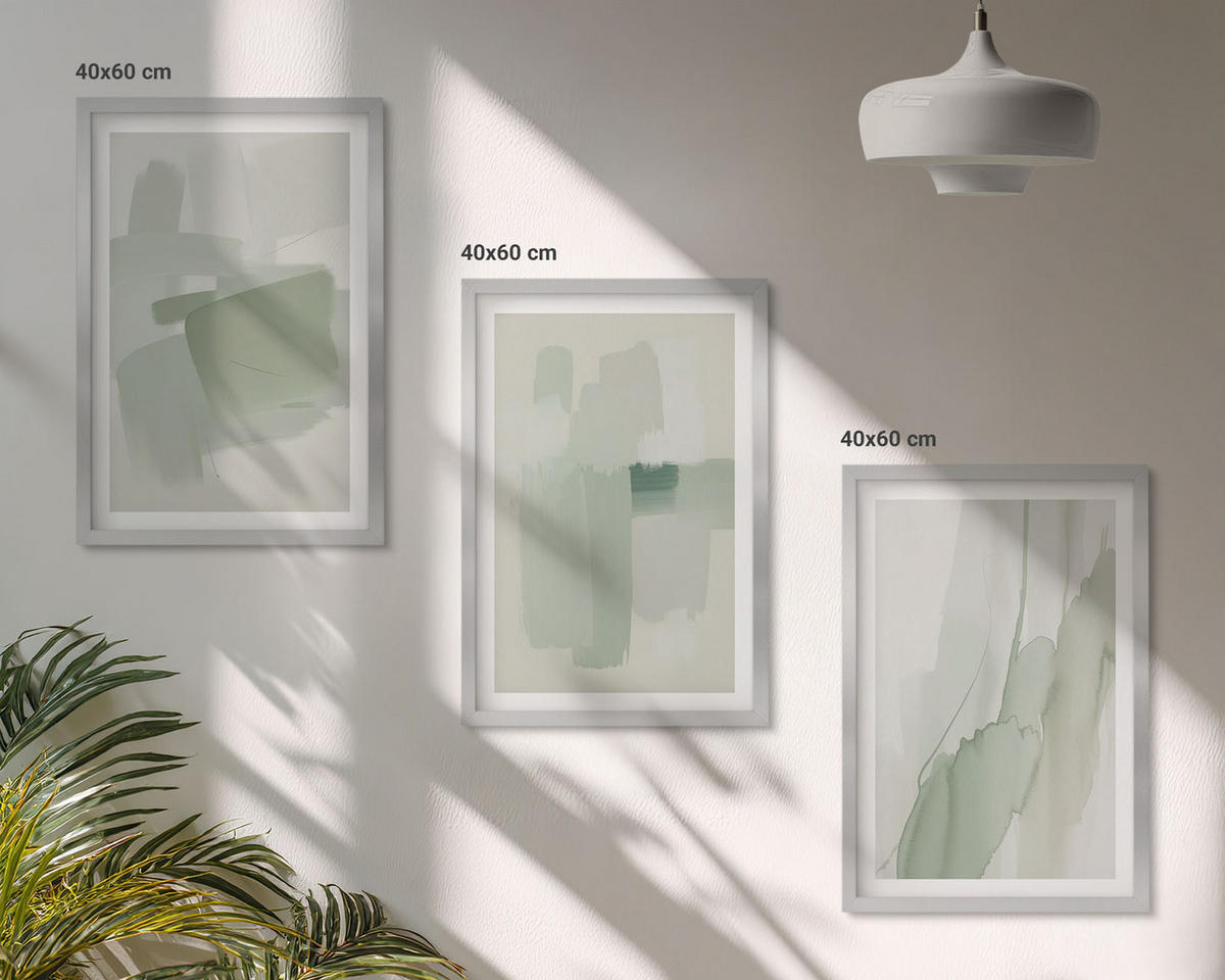 BILDER SET 3er Set - 40x60 cm Silberner Rahmen - Abstrakte Aquarellmuster - Silberfarben, Kunststoff (40/60cm) - TULUP